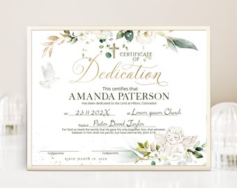 Greenery child dedication certificate template, baby dedication certificate, printable baptism certificate, delicate baby certificate P208