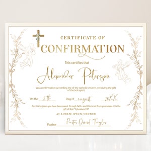 Editable confirmation certificate, elegant church certificate, gold confirmation certificate, printable church certificate template, B6