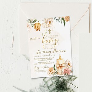 Floral baptism invitation in spanish template, editable christening invite, spanish baptism, Invitacion de bautizo, bautizo invite, P317
