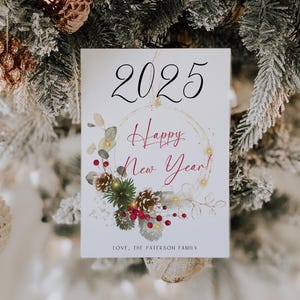 Happy new year card template, EDITABLE happy new year card with picture, photo happy holidays card, family christmas card self-editing P168