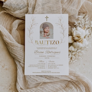 Photo invitaciones de bautizo digitales, spanish baptism invitation, printable mi bautizo invitation, bautizo editable religious invite P217
