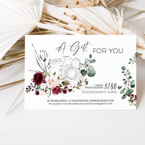Photography gift certificate template, editable photo session gift card, printable photo session voucher, photographer coupons