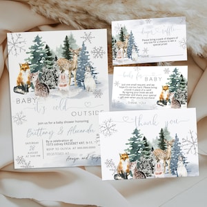 Winter baby shower invitation bundle, baby its cold outside baby shower Invitation set template, animals its cold outside invitation set P87