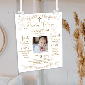 Gold baptism milestone sign template, angel baptism chalkboard sign, first communion chalkboard, gold christening milestone photo poster B6