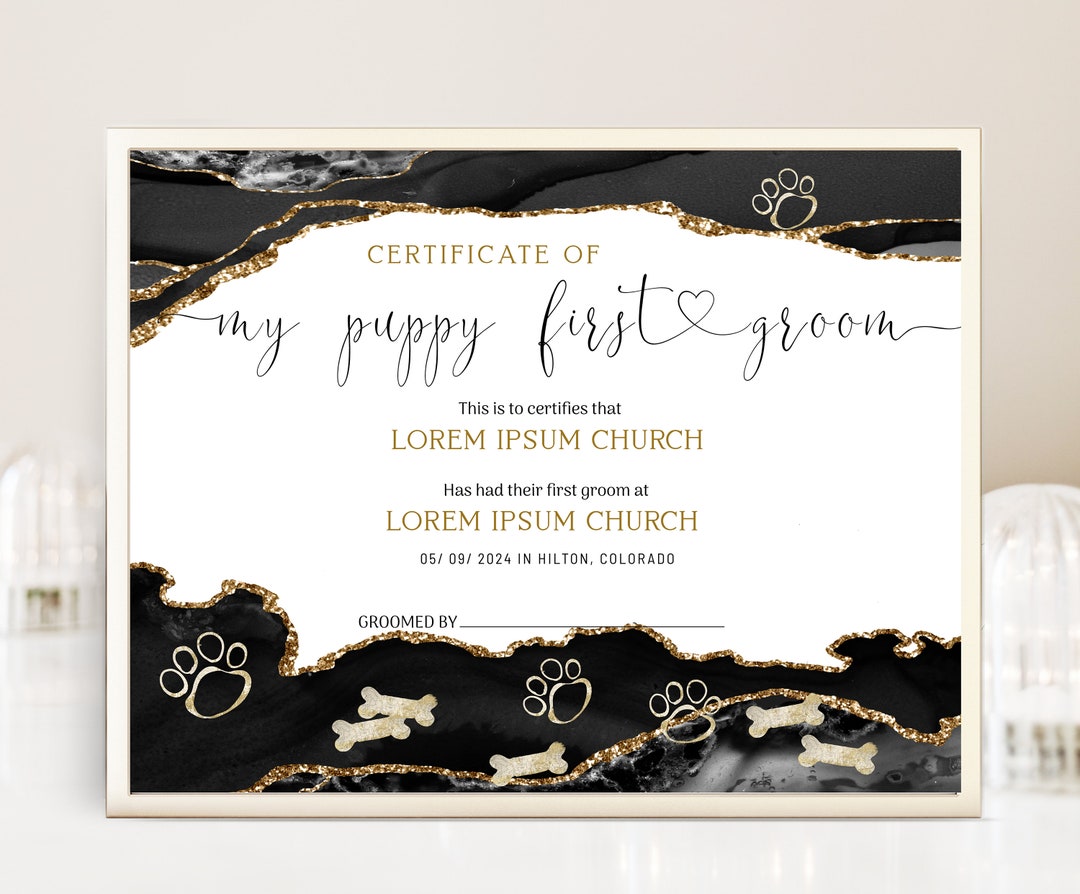 Dog Grooming First Groom Certificate Template, Editable My First