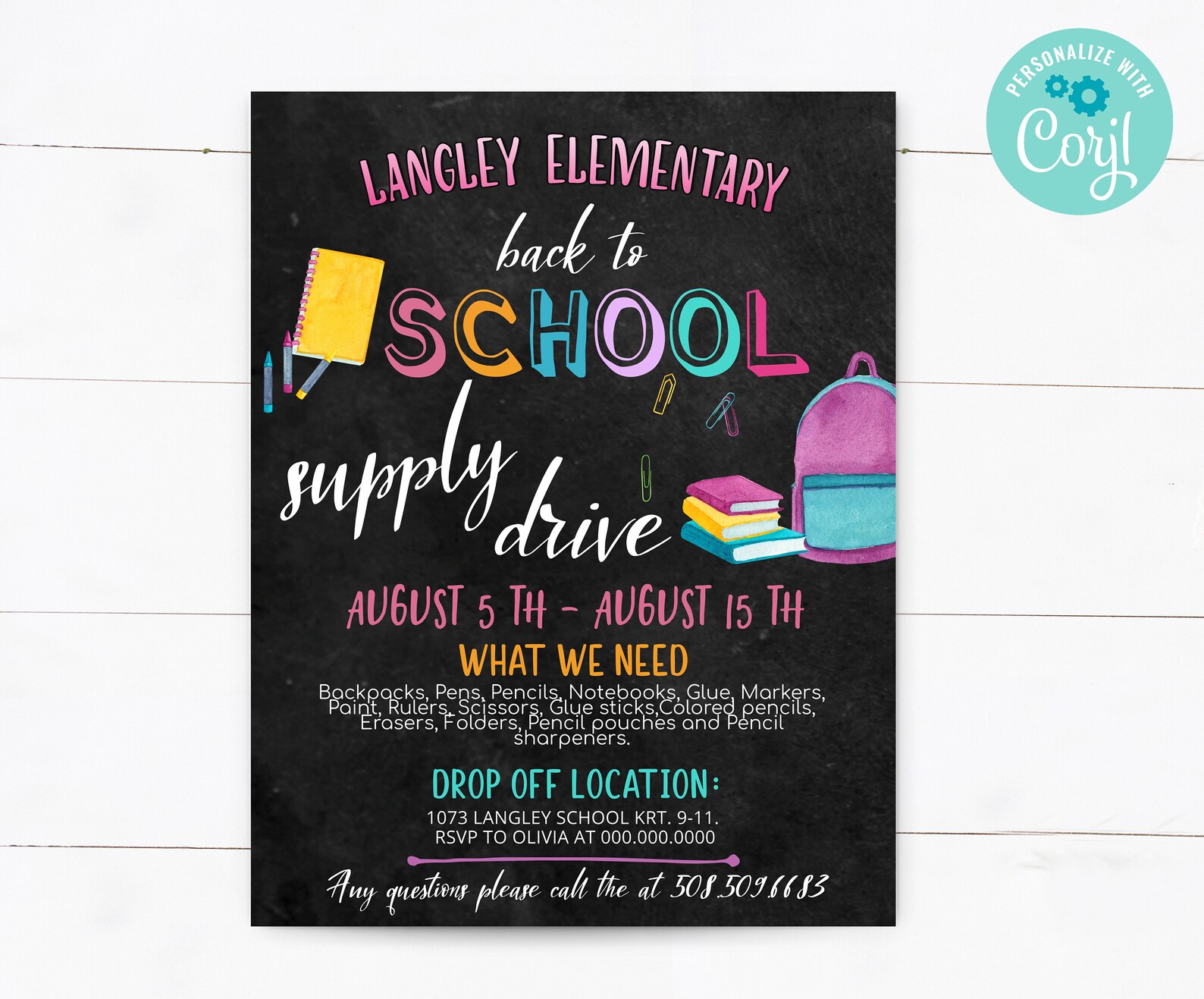 Editable School Supply Drive Template School Supplies Etsy