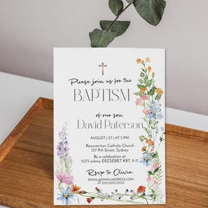 Wildflower baptism invitation, boy baptism invite, floral baptism invite, baby flower invite, christening invite, printable template, P332