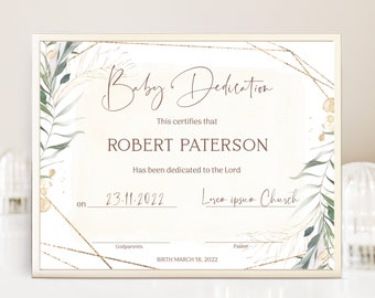 Baby Dedication Certificate Etsy