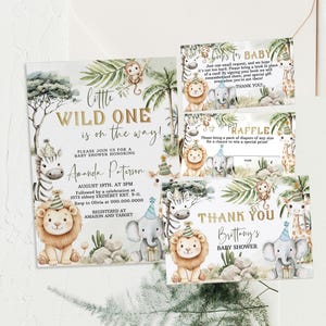 Safari baby shower invitation set template, wild one is on the way, jungle animals baby shower, printable baby shower invite bundle, P321