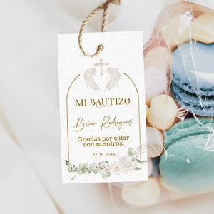 Mi bautizo thank you tags template, spanish favor tag gold elegant, angel baptism favor tag, spanish baptism fevor teg, thank you teg, P200 image 2