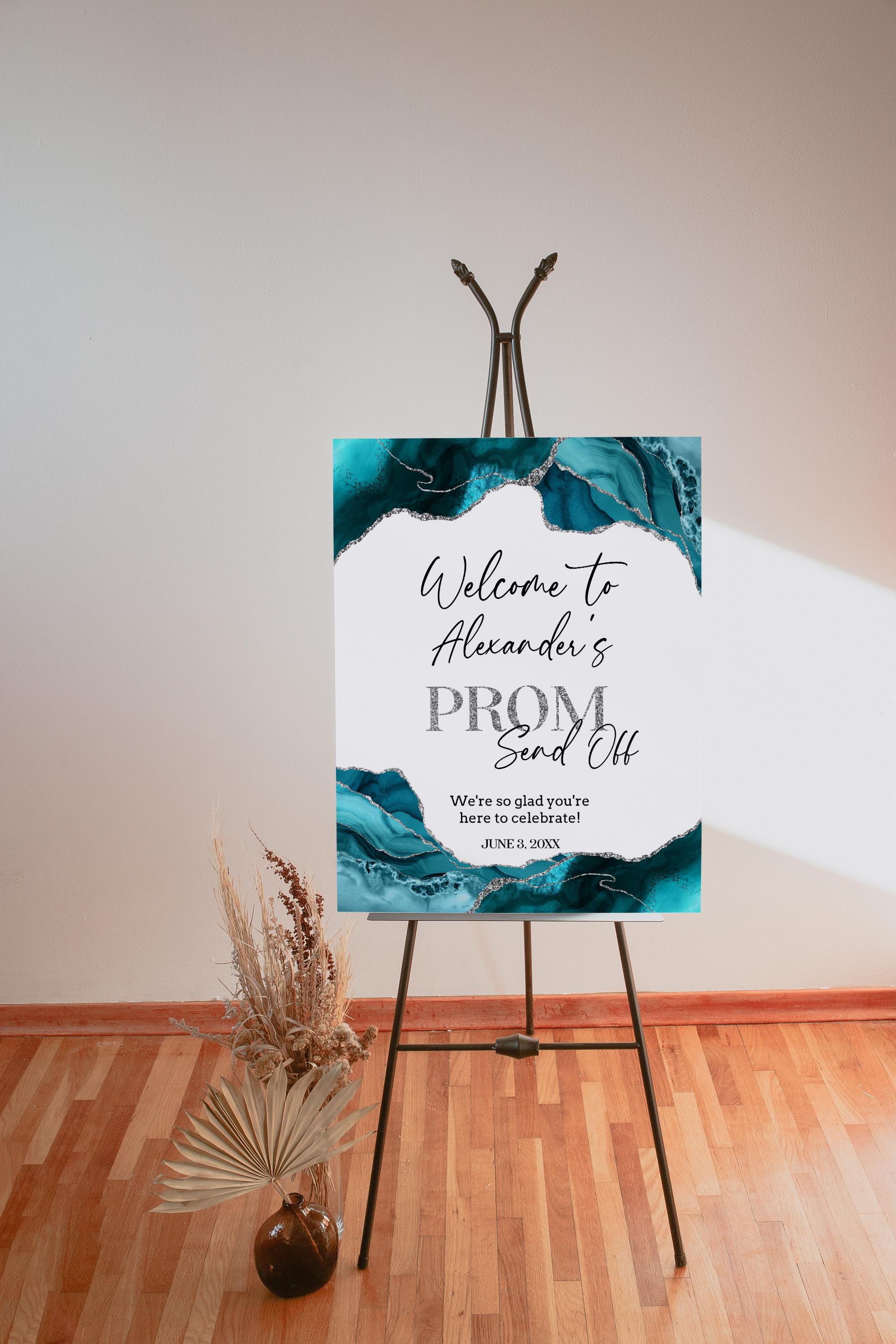 Prom Blue Sign Teal Silver Prom Night Welcome Sign, Senior Prom Poster, Prom Send off ...