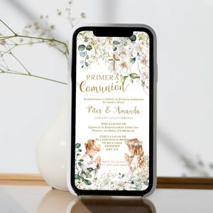 Twins boy and girl primera comunion evite template, primera comunión invitación, sibling communion evite in spanish, digital invitation P329