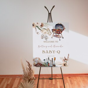 Editable BBQ baby shower welcome sign template, baby-q shower welcome sign, backyard baby shower, gender neutral baby shower decoration P250