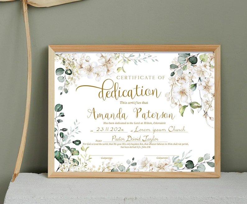 Certificate of Dedication, Greenery Dedication Certificate Template ...