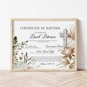 Boho floral baptism certificate template, editable christening certificate, baptism certificate, gender neutral, printable certificate, P290