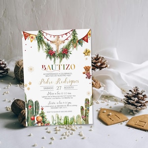 Christmas spanish baptism invite, invitaciones digitales de bautizo para Navidad, mi bautizo invitation, editable christening invite, P279
