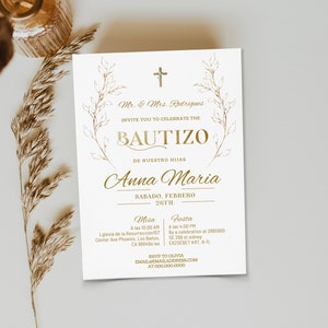 Gold cross bautizo, angel invitaciones bautizo digitales, spanish baptism invitation, mi bautizo invitation, editable religious invite P217