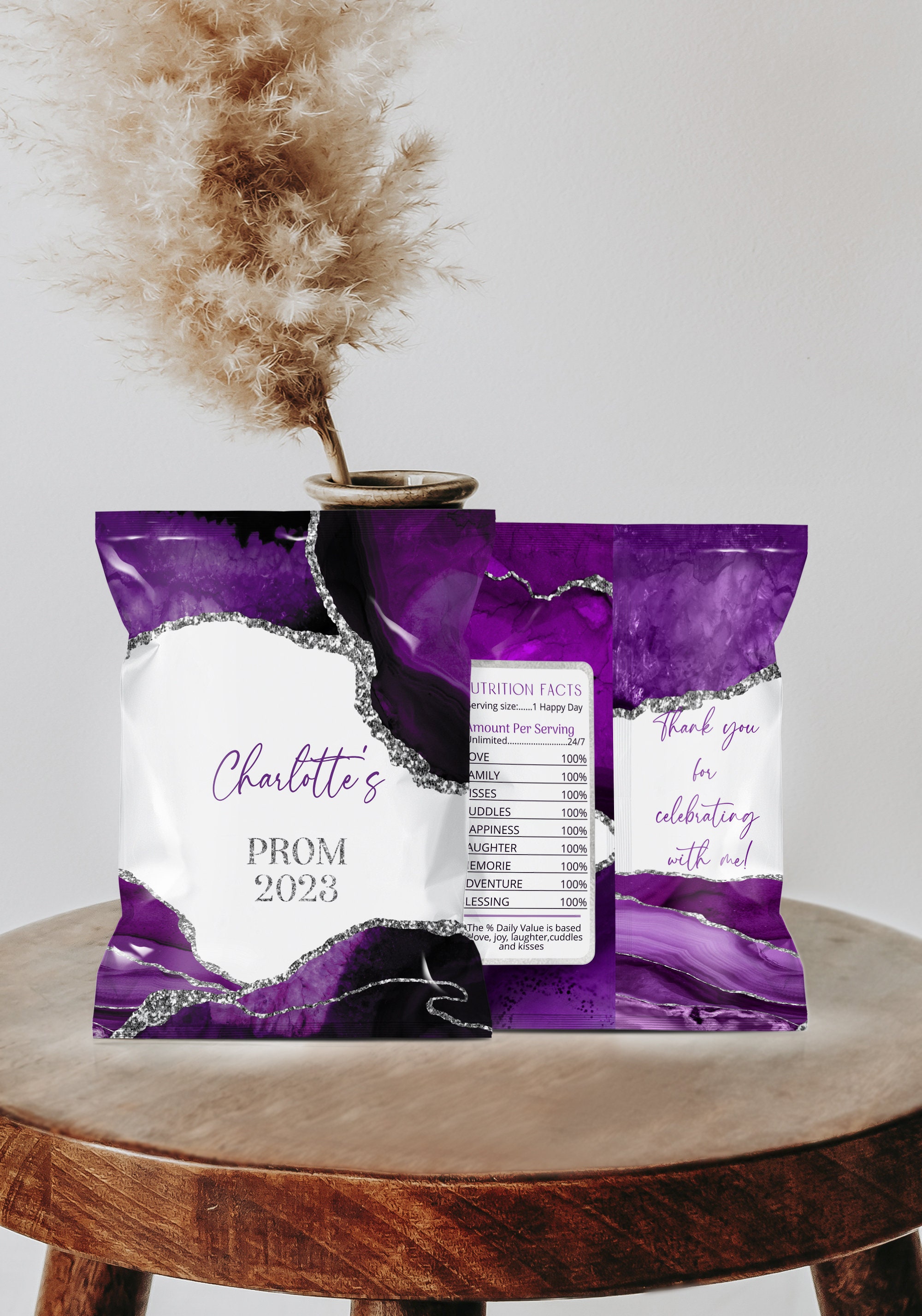 Purple Prom Party Favors, Prom Chip Bag Template, Graduation Wrappers ...