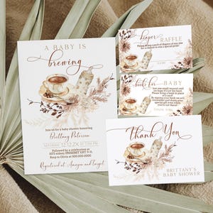 Baby is brewing baby shower invitation set template, coffee & bottle baby shower invite, diaper raffle, books for baby, gender neutral, P288