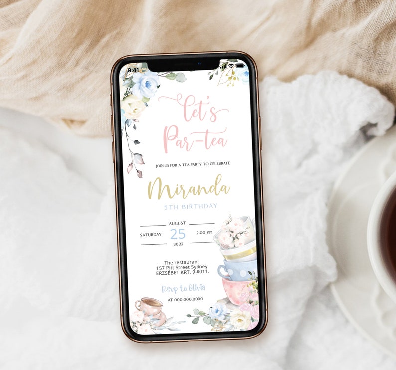 Editable Electronic Tea Party Invitation Tea Party for Etsy