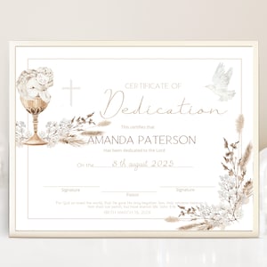 Pampas grass dedication certificate template, angel dedication certificate, printable christening certificate, boho baby certificate, B206