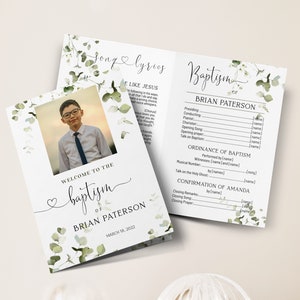 Eucalyptus LDS baptism program, boy baptism program template, neutral baptism program, editable baptism, printable baptism program LDS P57