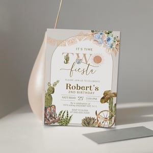 It&#39;s time two fiesta birthday invitation template, editable birthday invite, 2nd birthday invite, fiesta birthday, cactus, cowboy theme P231