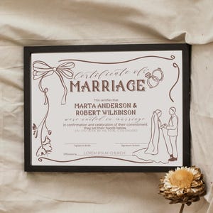Editable certificate of marriage, wedding certificate template, printable wedding ceremony certificate, hand drawn, wedding gift, P301