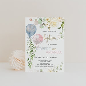 Twins baptism invitation, twin baptism boy girl invite template, christening invitation girl boy, first communion invitation for twins P54