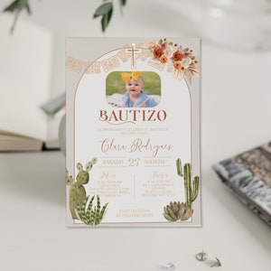 Invitaciones de bautizo digitales, mi bautizo, spanish baptism invitation, baptism invite, Mexican themed, editable religious invite, P198