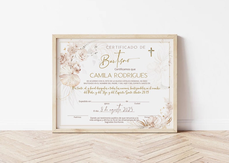 Certificado De Bautismo Template, Spanish Baptism Certificate, Pampas