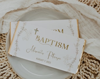 Angel gold baptism chocolate bar wrapper template, editable candy bar wrapper, baptism favors hershey bar wrapper, boy chocolate labels B6