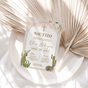 Mi bautizo invitation, spanish baptism invitation, pampas grasses bautizo, invitaciones de bautizo digitales, editable religious invite P243
