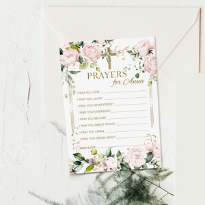 Pink floral prayers for baby card template, editable prayers for baby, baptism prayer, christening cards, printable advice prayer card, P229