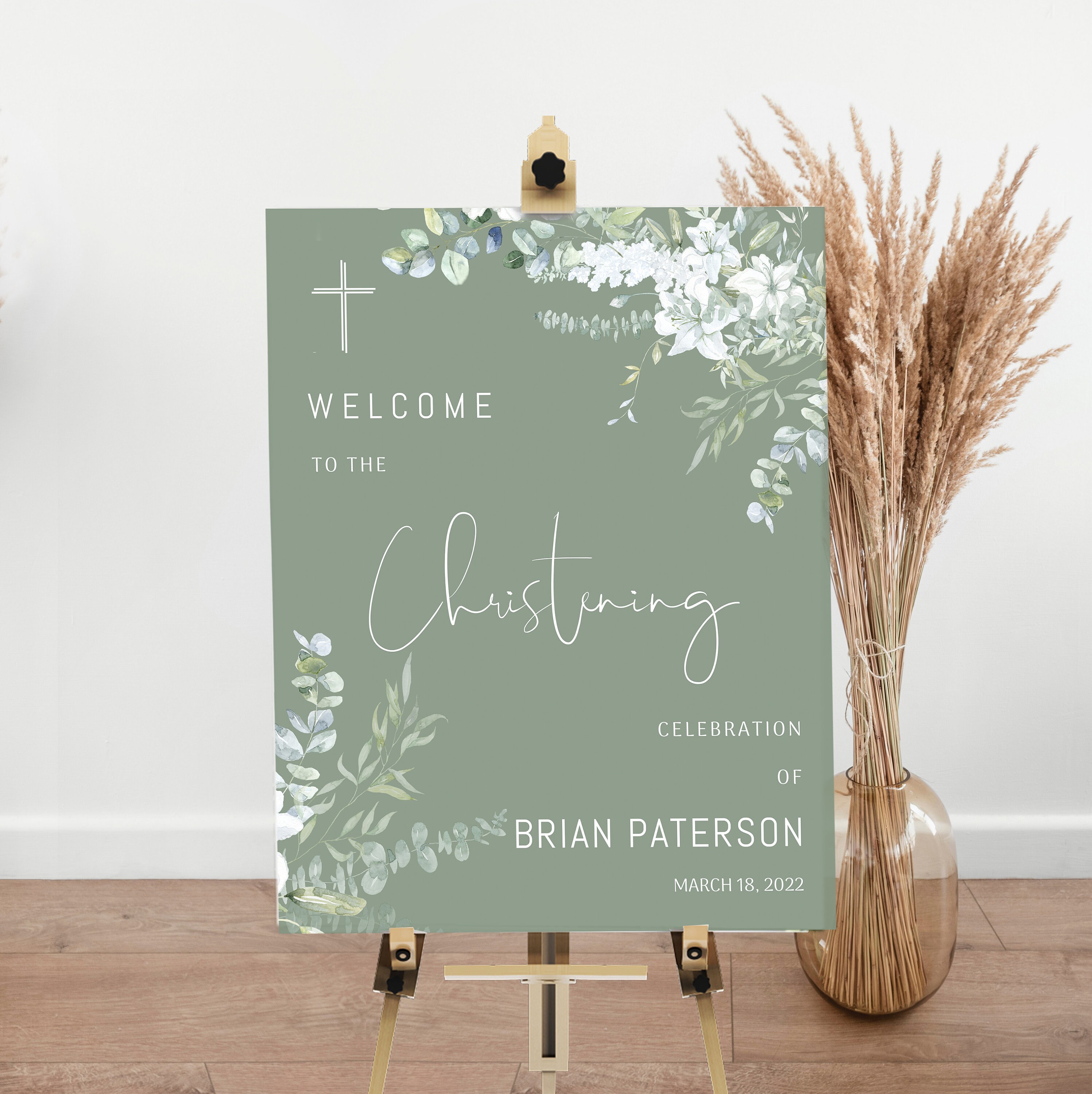 Sage Green Christening Welcome Sign Template Printable Sage - Etsy