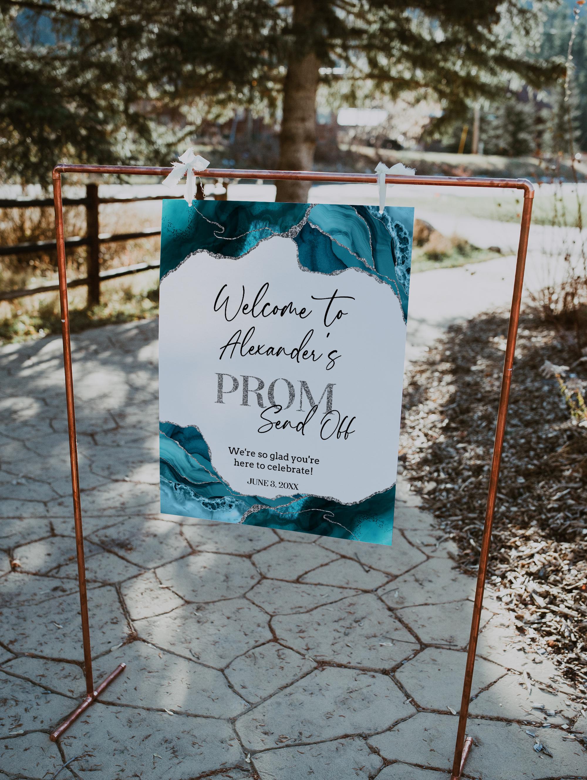Prom Incoming Sign Teal Silver Prom Night Welcome Sign, Senior Prom Poster, Prom Send off ...