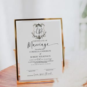 Editable marriage certificate template, wedding certificate with monogram, printable certificate marriage keepsake, wedding certificate P277