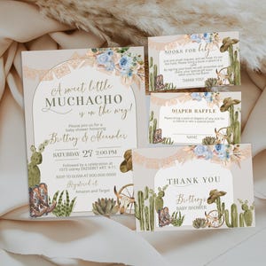 Little muchacho is on the way baby shower invitation set, boy fiesta baby shower invite template, editable mexican baby shower, cactus, P231