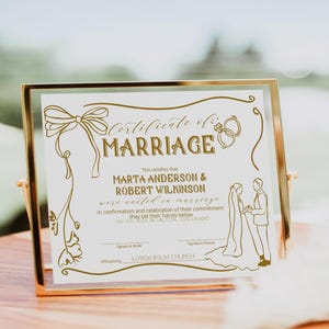 Wedding certificate template, editable certificate of marriage, printable wedding ceremony certificate, hand drawn, gold, wedding gift, P301