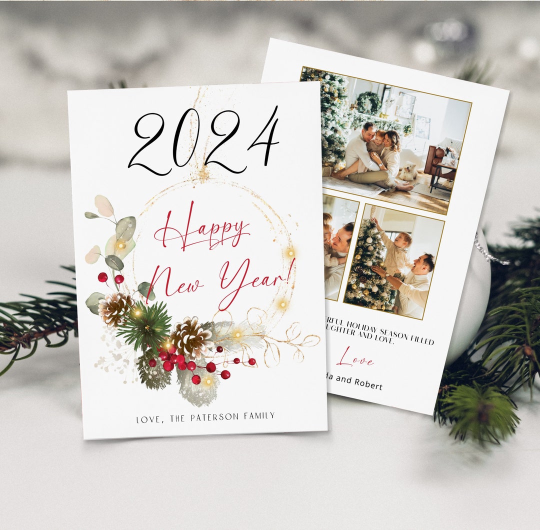 Happy New Year Card Template, EDITABLE Happy New Year Card With Picture