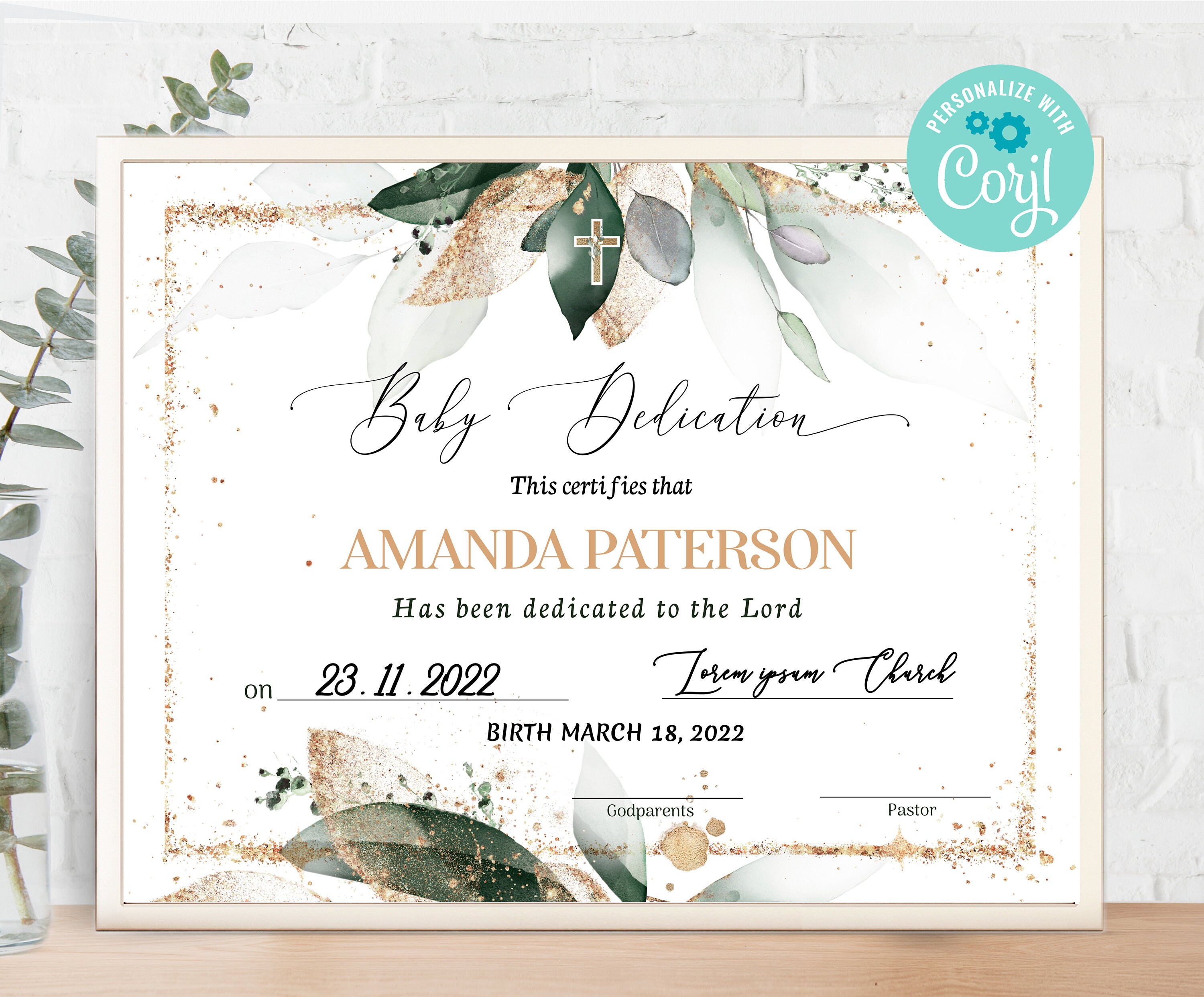 Editable Baby Dedication Certificate Template Baby Etsy