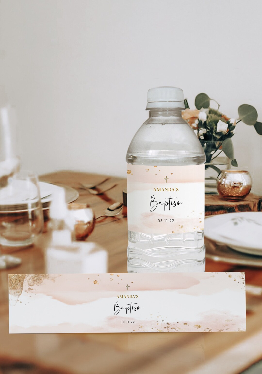 Girl Baptism Bottle Label, Christening Water Label, Printable Water