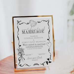 Minimalist wedding certificate template, editable marriage certificate, wedding keepsake, hand drawn, printable wedding certificate, P302