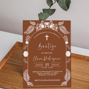 Terracotta baptism invitation, baptism invite in spanish, invitaciones bautizo digitales, mexican theme, editable religious invite, P259
