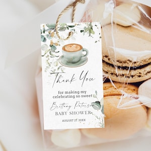 A Baby is Brewing favor tag template, coffee themed favors tag, greenery wedding favor tag, baby shower thank you, editable favor tag, P289