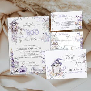 A little boo is almost due invitation set template, editable baby shower invite, spooky halloween baby shower set, ghost baby shower P265