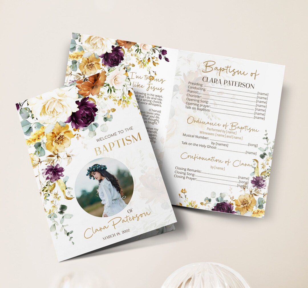 Flowers LDS Baptism Program, Lds Purple Baptism Program Template ...