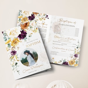Flowers LDS baptism program, lds purple baptism program template, editable baptism program girl, printable baptism program LDS girl P61