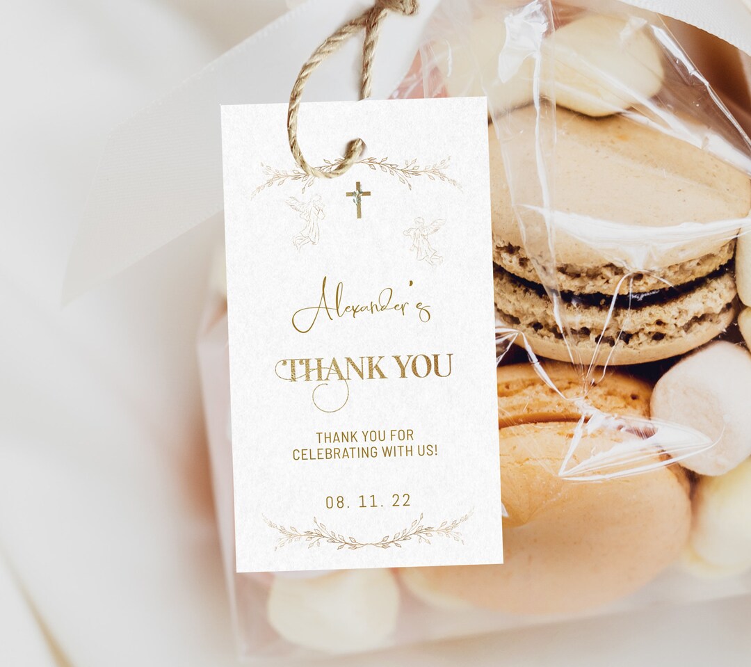 Mi Bautizo Thank You Tags Template, Editable Baptism Favor Tag Gold ...
