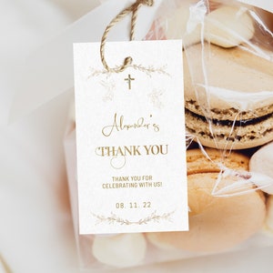 Mi bautizo thank you tags template, editable baptism favor tag gold, gold baptism favor tag, printable spanish baptism fevor tegs, B6